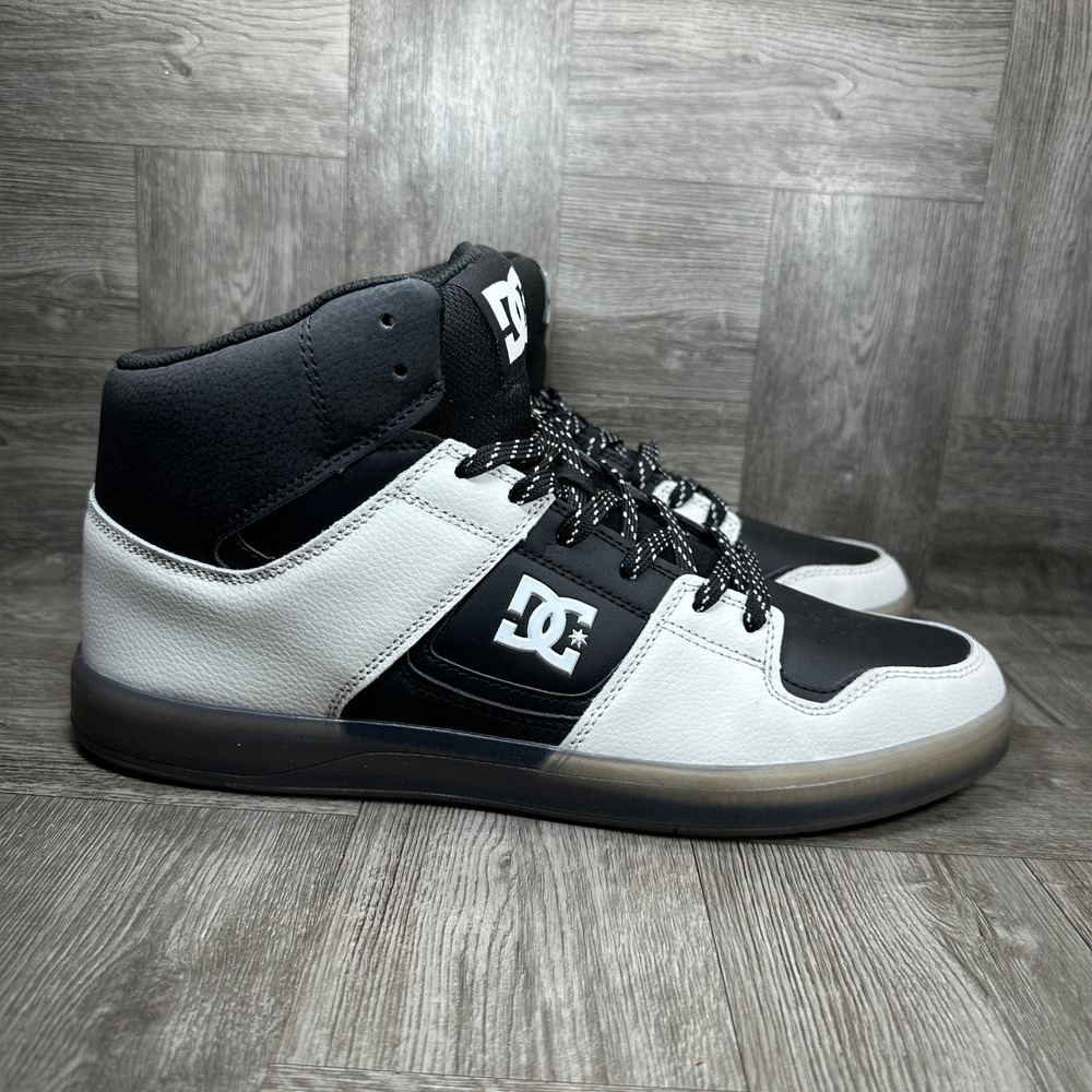 DC Shoes Cure Hi Top Mens 13 Black White Leather Skate Sneakers NEW